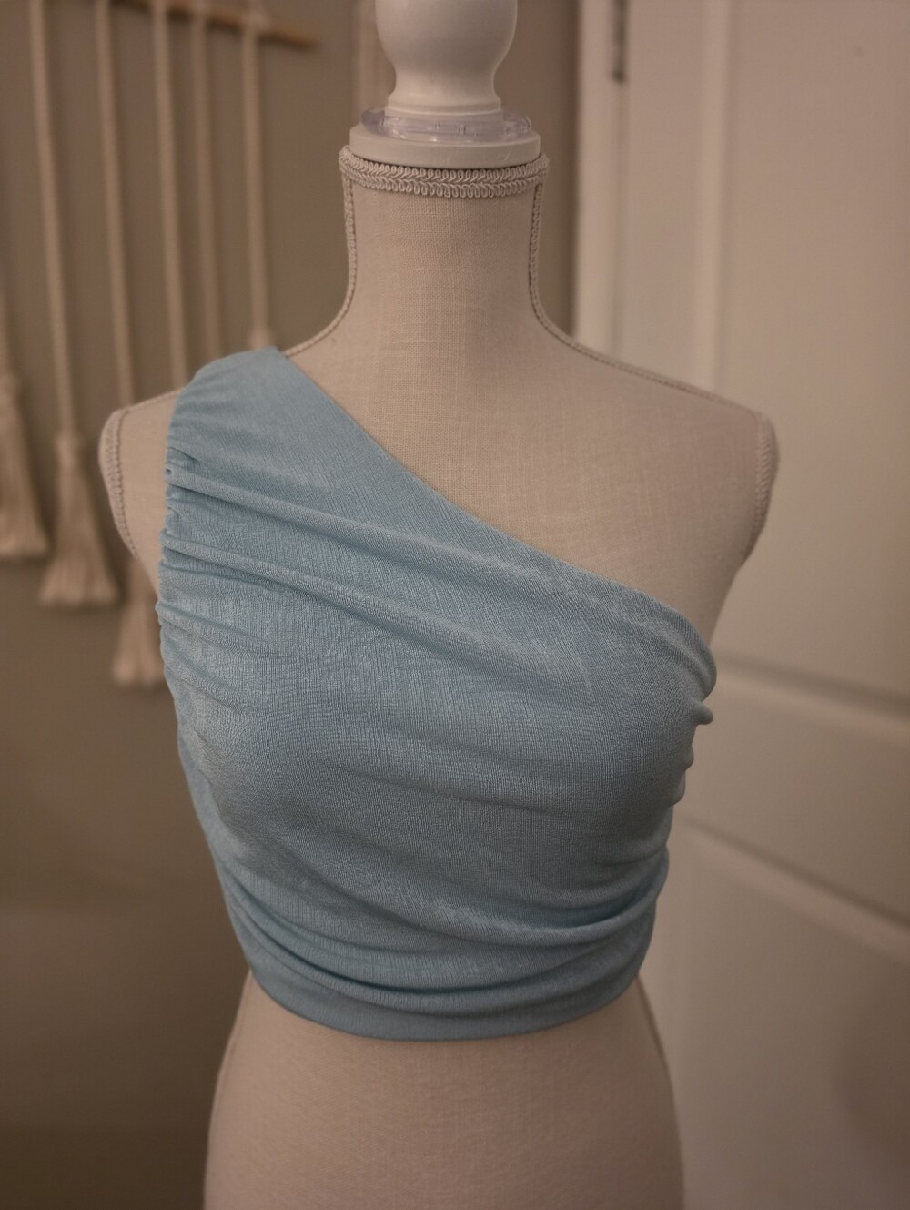 One-Shoulder Light Blue Crop Top